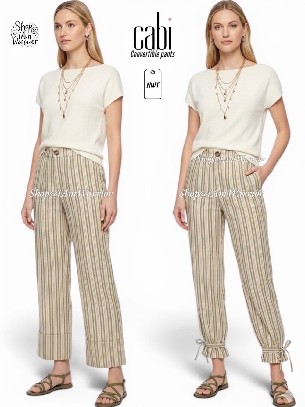 CAbi NWT sage multi- stripe convertible tie strap pants *shop@iamwarrior
